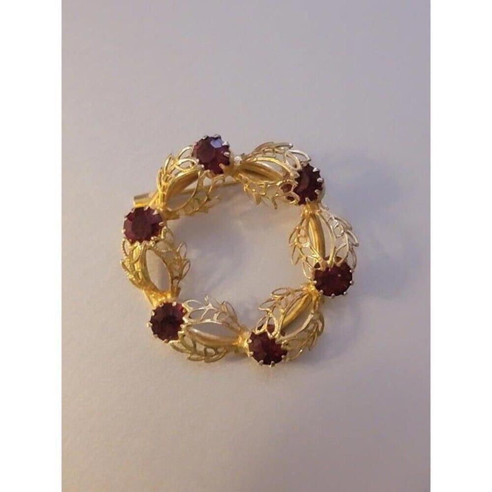 Vintage Gold And Red Circle Brooch